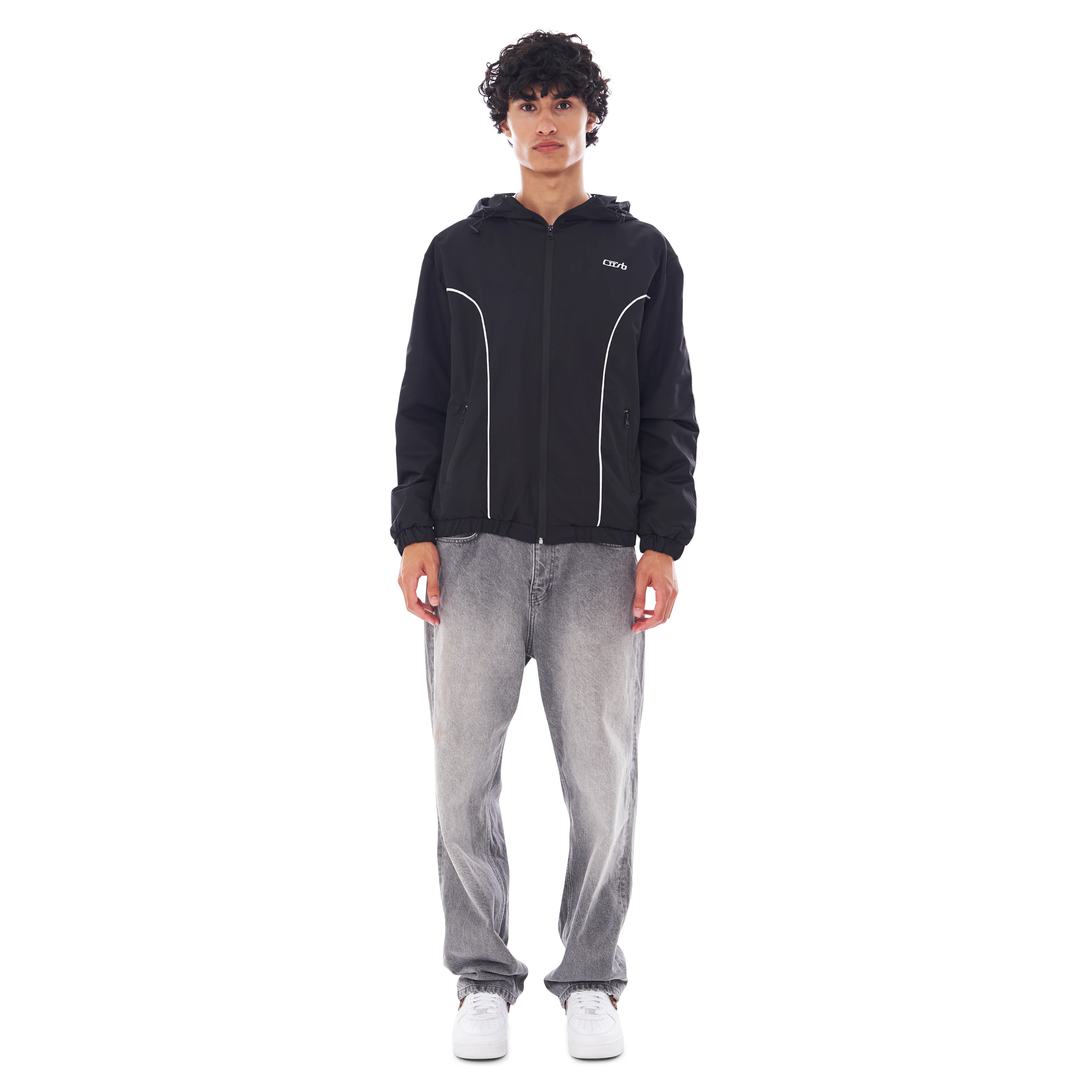 NYLON PIPING ZIP-UP BLACK - Image 3