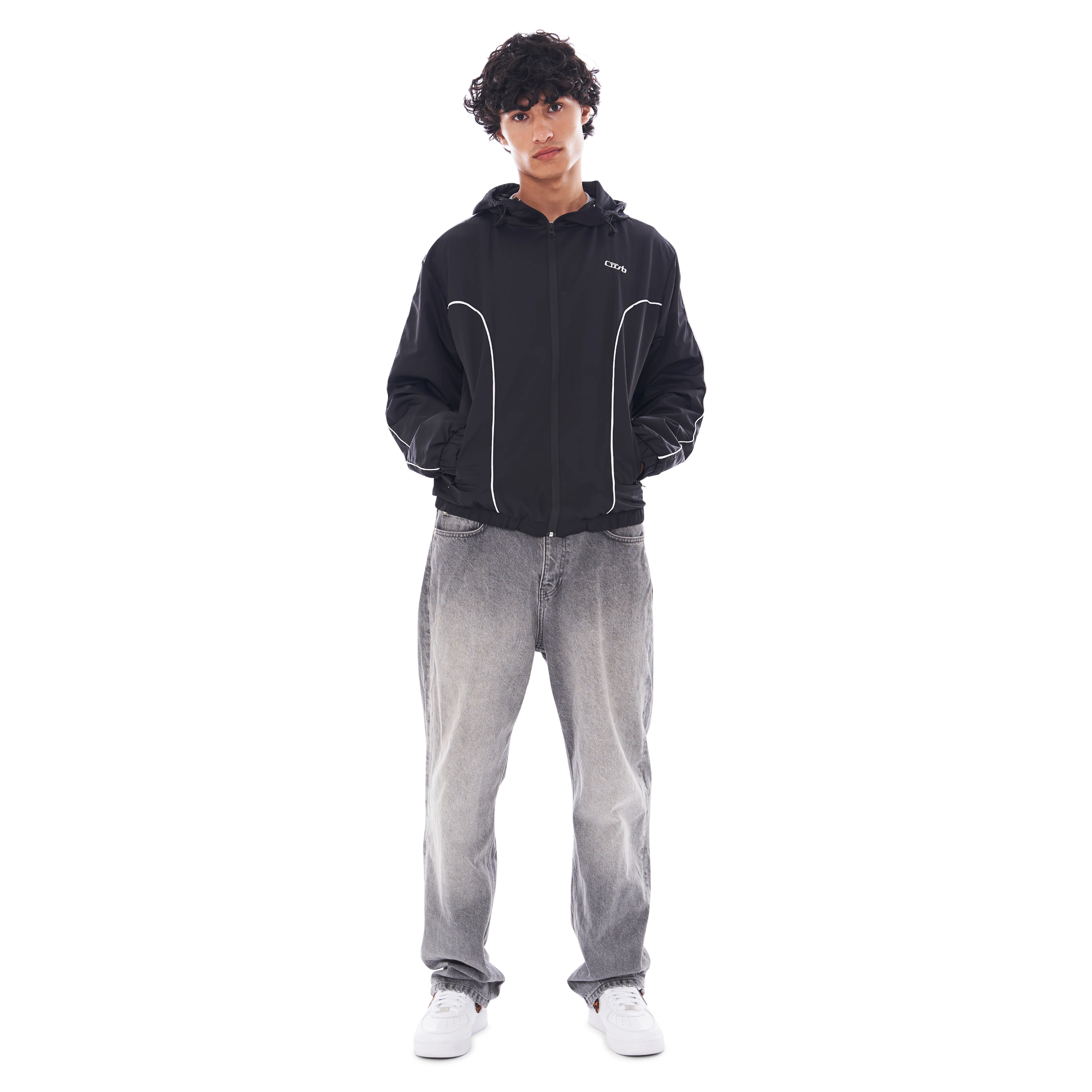 NYLON PIPING ZIP-UP BLACK - Image 6