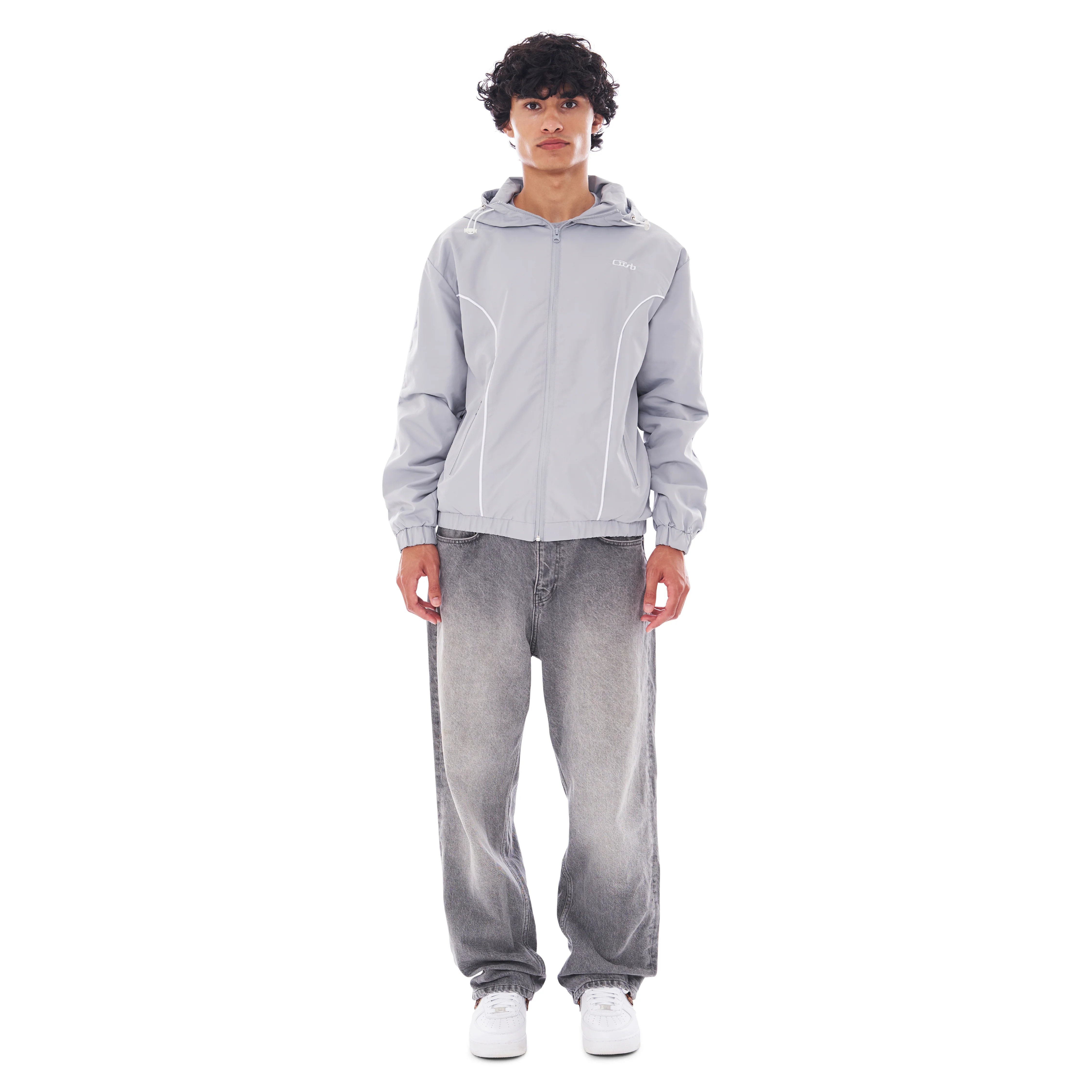 NYLON PIPING ZIP-UP LIGHT GREY - Image 3